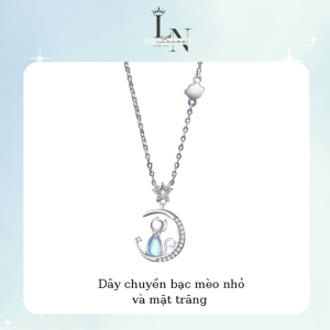 Dây chuyền bạc mèo nhỏ và mặt trăng
